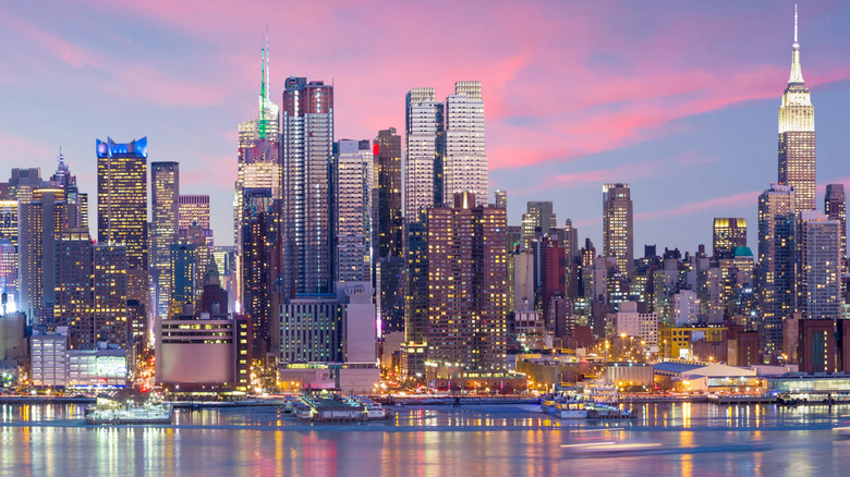 New York City skyline at sunset