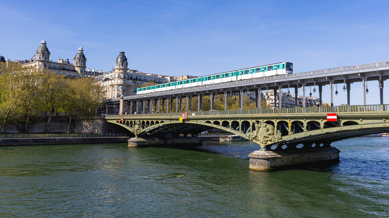 The metro crossing the Seine River in Paris
