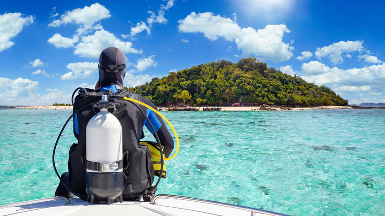 Person with diving tank