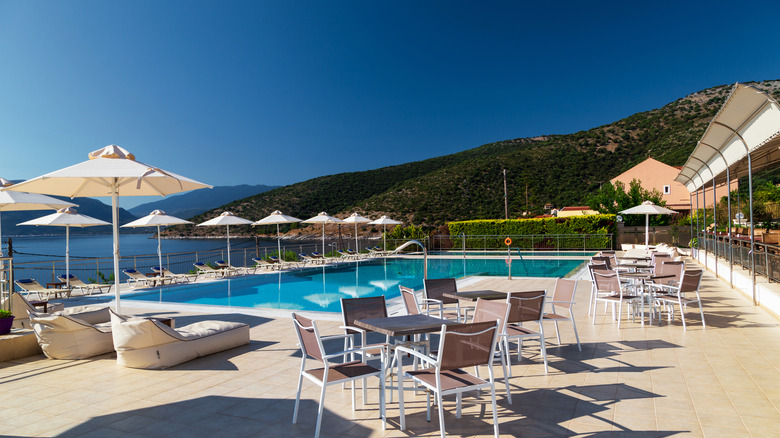 Luxury hotel swimming pool on a Greek Island.
