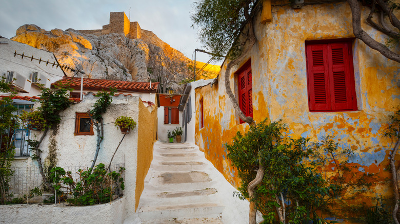 Anafiotika old town near the Acropolis in Greece.