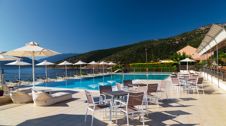 Luxury hotel swimming pool on a Greek Island.