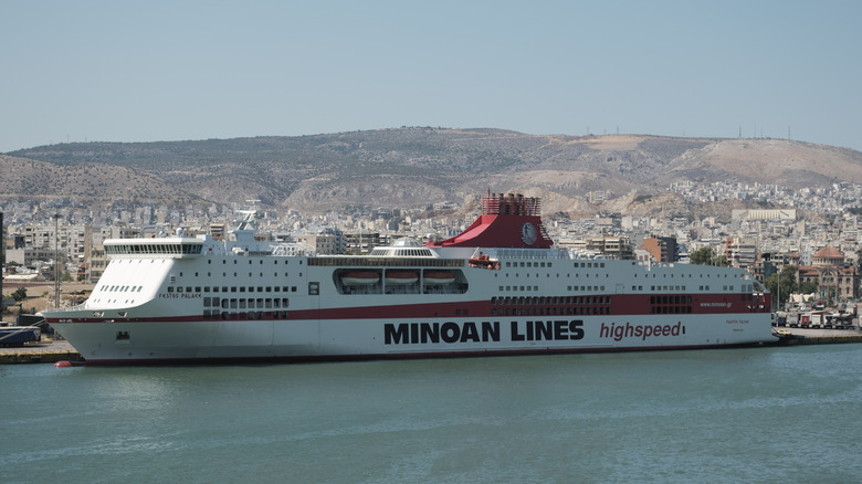 Large Greek ferrry docked in Atrhens.