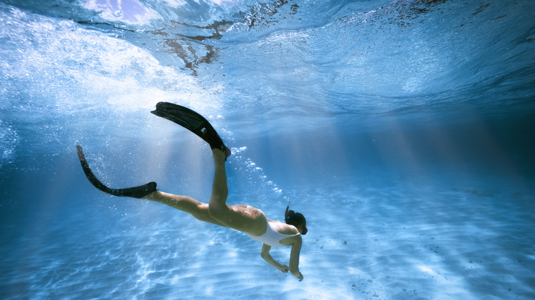 Snorkeling in deep water.