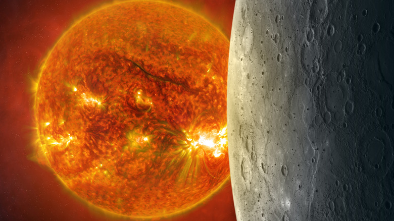 View of Mercury and the Sun in space