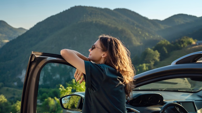 Woman on road trip 