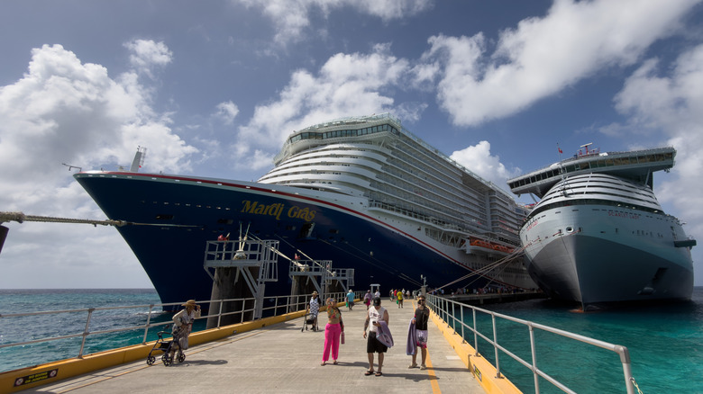 A Carnival Mardi Gras cruise docked in Turks and Caicos