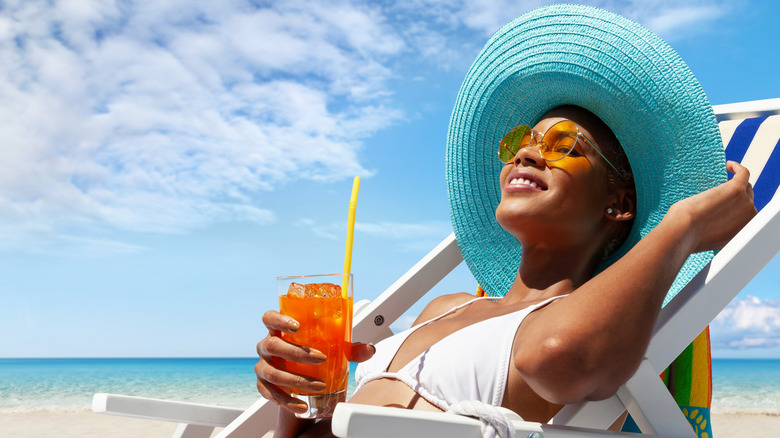 A woman enjoying a beach vacation