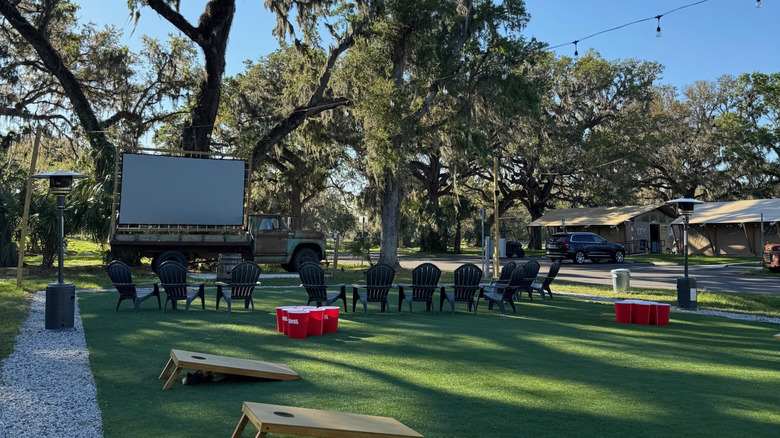 The Lawn features yard games and a big screen for family movie nights