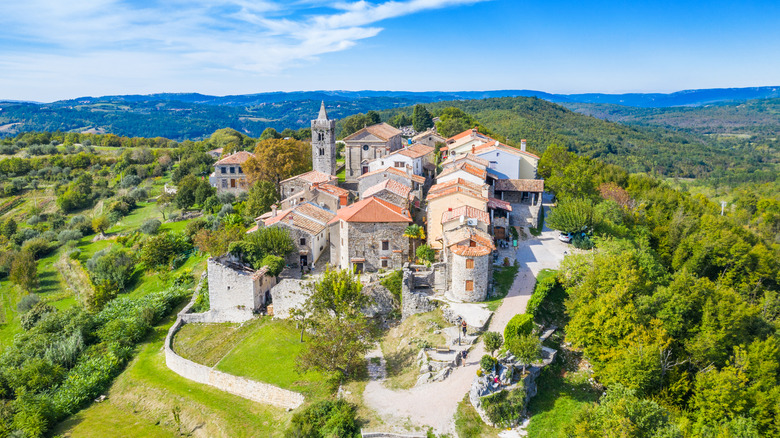 A small Croatian town of Hum perched on top of a hill
