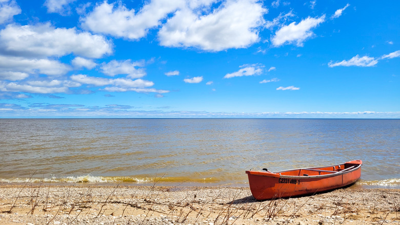 A canoe on the beach near Gimli, Manitoba