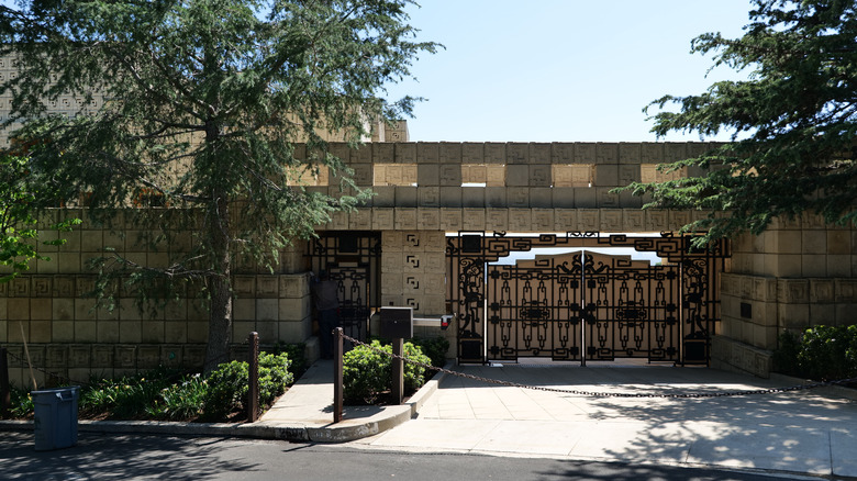 Gated entrance to the Ennis House in Los Angeles