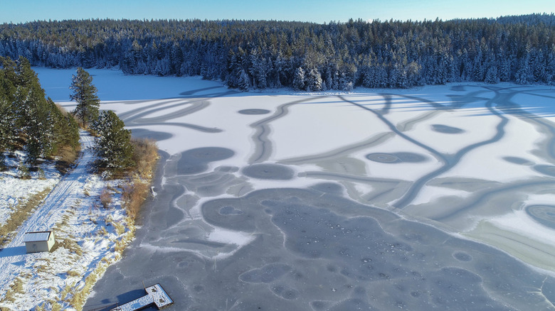 Winchester Lake frozen in the winter