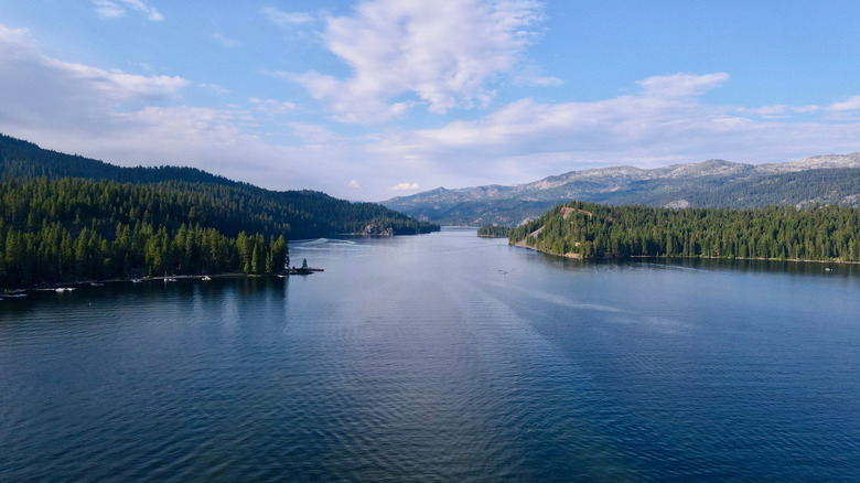 Aerial view of Payette Lake with Ponderosa State Park on the right