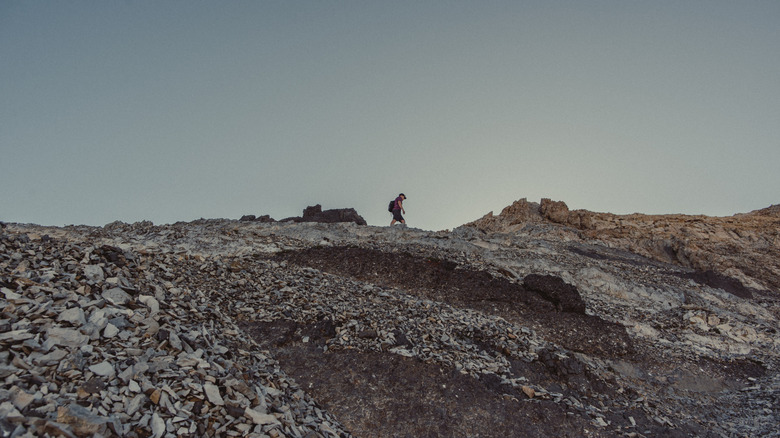 A lone backpacker at Craters of the Moon, Idaho