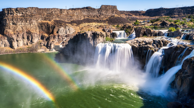 Rainbows form over Shoshone Falls in Idaho