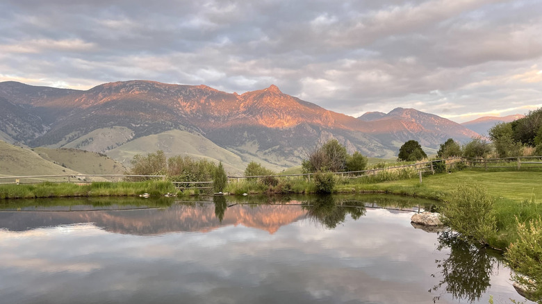 Pond reflecting mountain peaks at Twin Peaks State Park, Idaho