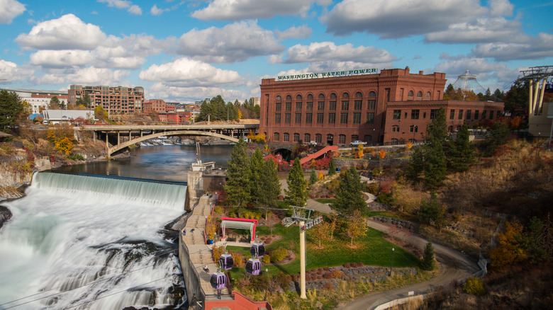 Downtown Spokane, Washington, featuring the bridge over Spokane Falls