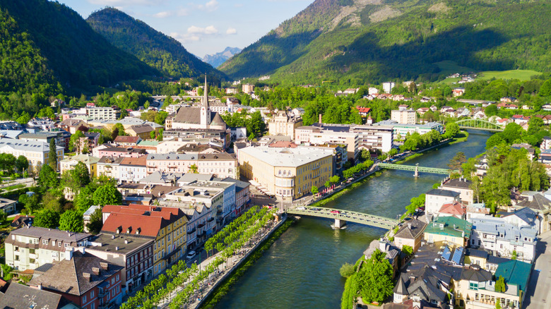 Aerial view of an Austrian spa town.