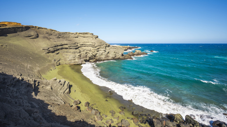The green sands of Papakolea Beach on Big Island