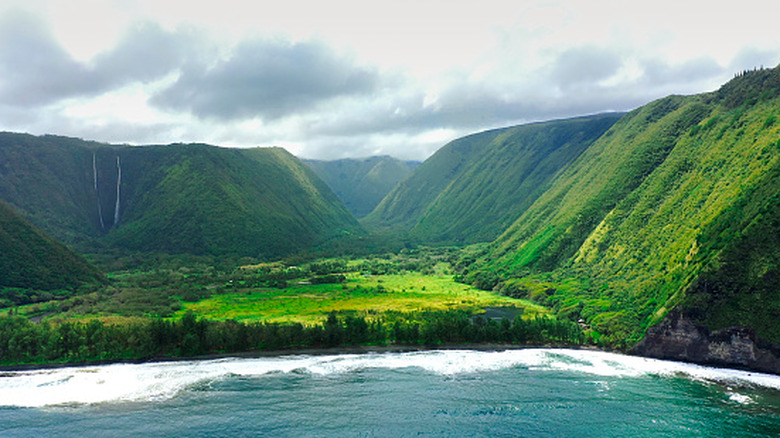 An aerial view of the verdant Waipi'o Valley