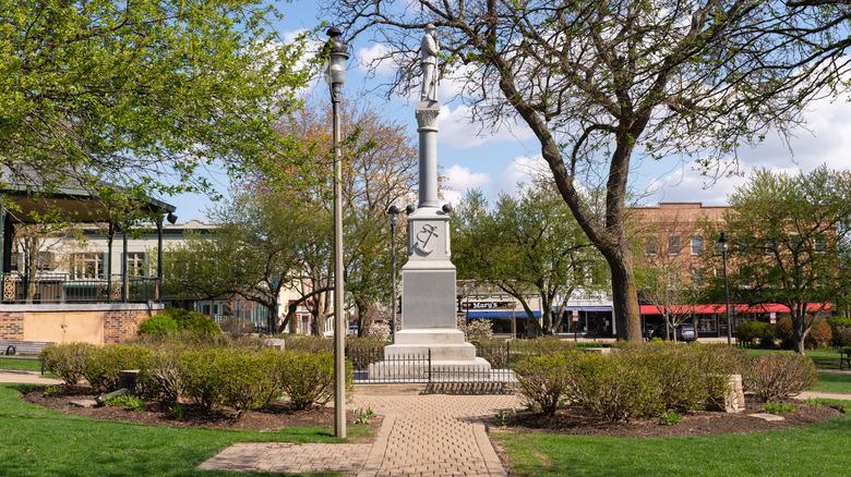 Beautiful Spring morning in Woodstock Square. Woodstock, Illinois, US