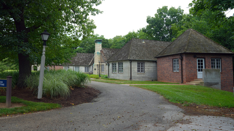 Historic homes on a street in Elsah, Illinois