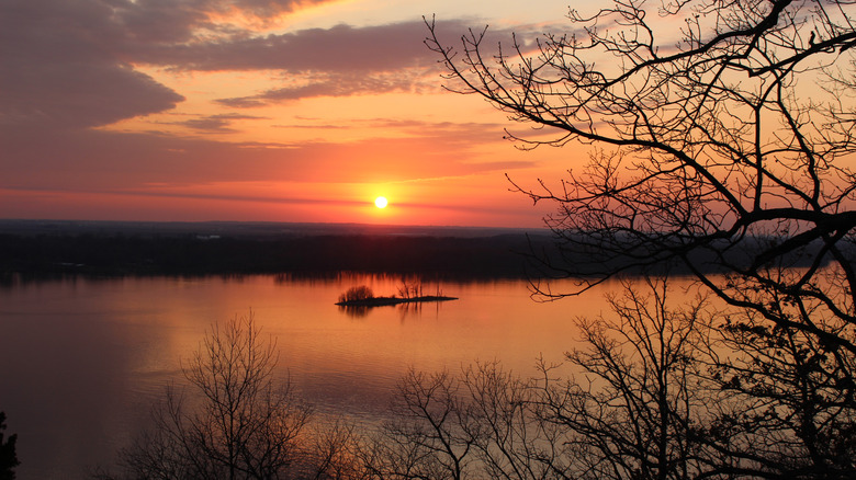 Sunset over the Mississippi River in Elsah, Illinois