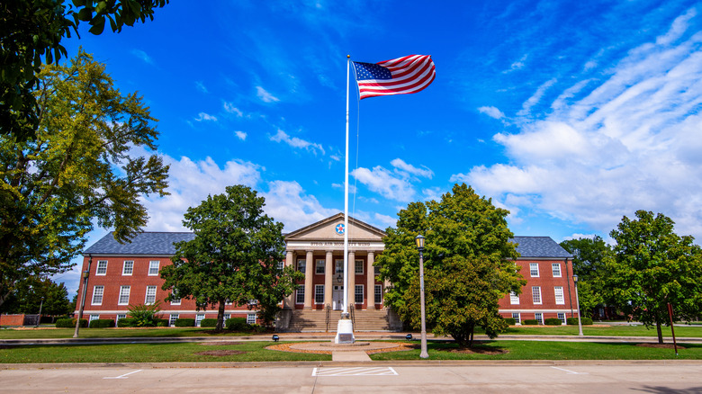 American flag in front of 375th Airlift Wing, Mascoutah, Illinois