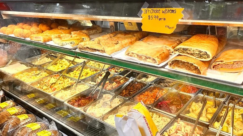 Lines of Italian delicacies and ingredients at the deli inside Frangella Italian Market.
