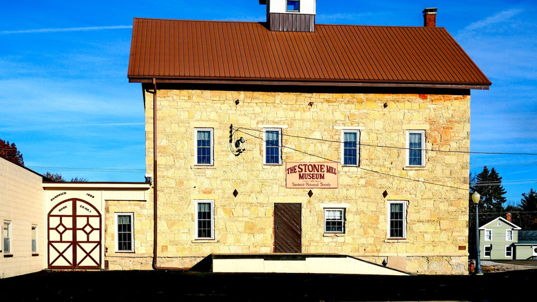 Exterior of The Stone Mill Museum in Sandwich, Illinois