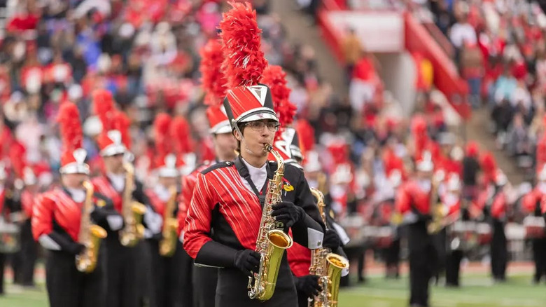 Marching band playing at Illinois State University Homecoming parade