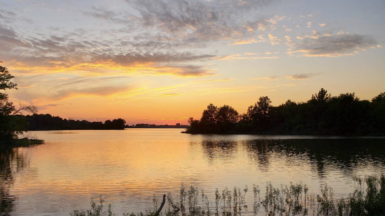A sunset over Sangchris Lake in Sangchris Lake State Park, Illinois
