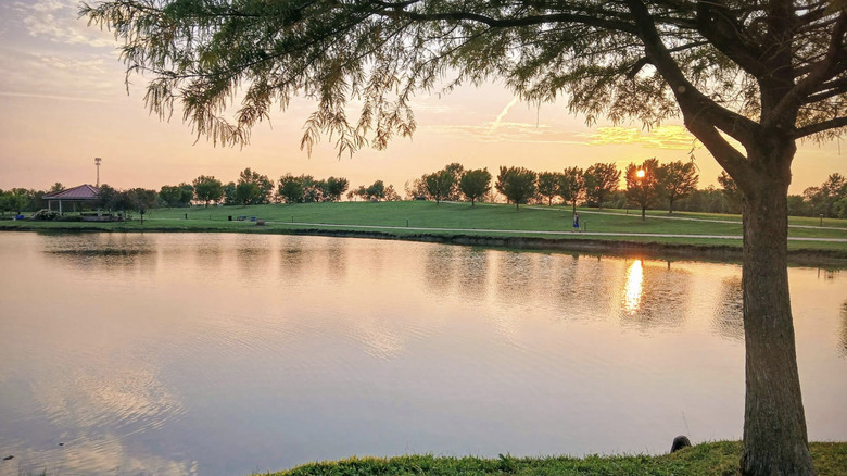 Sunset over lake in Southwind Park, Illinois