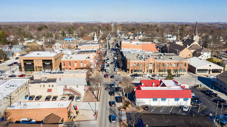 Aerial view of downtown Plainfield, IL