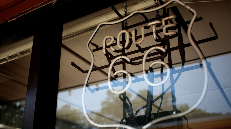 Neon Route 66 sign in Wilmington diner
