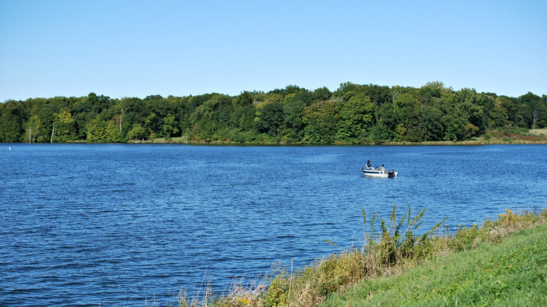 A small fishing boat on Shabbona Lake in Illinois