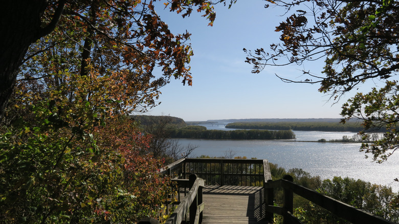 A wooden pathway with views of the Mississippi River