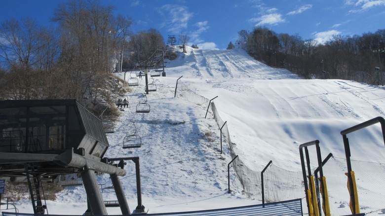 A snow-covered run at Chestnut Mountain
