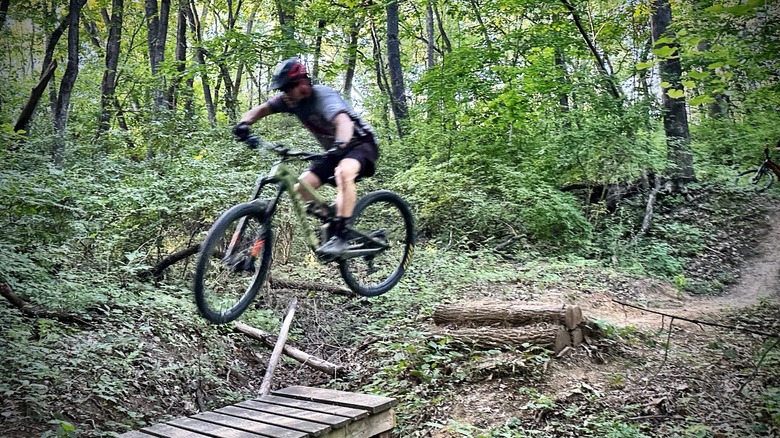 Mountain biker on the trails at Independence Park in Marquette Heights, IL.