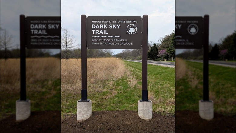 Dark Sky Trail sign at Middle Fork River Forest Preserve