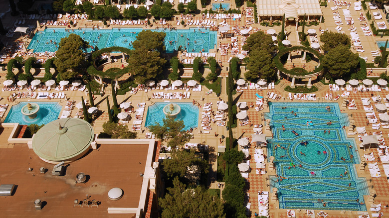 Aerial view of the Bellagio pools in Las Vegas