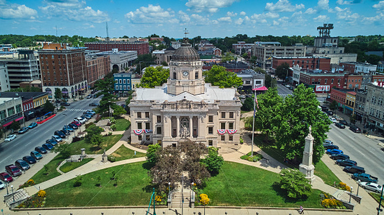 An aerial view of Bloomington, Indiana