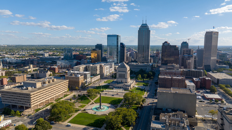 Drone shot of downtown Indianapolis