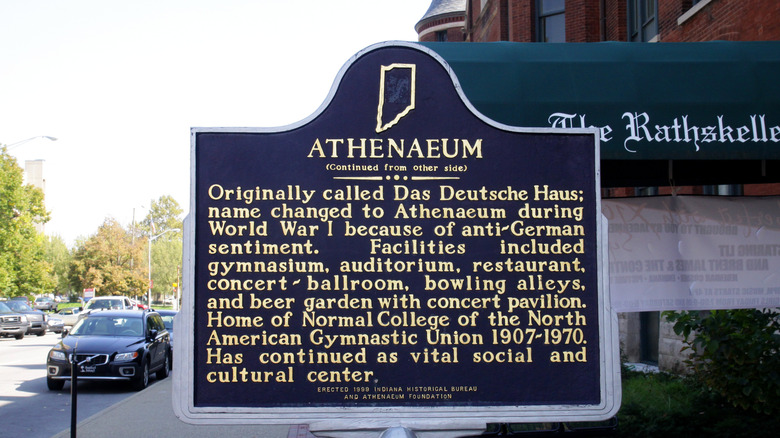 Information board telling the story of the Athenaeum, Indianapolis