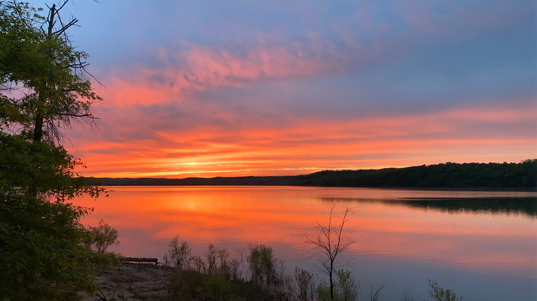 A beautiful orange sunset over Lake Monroe in Indiana