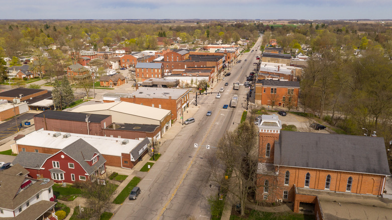 Aerial view of Main Street in downtown Rochester, IN