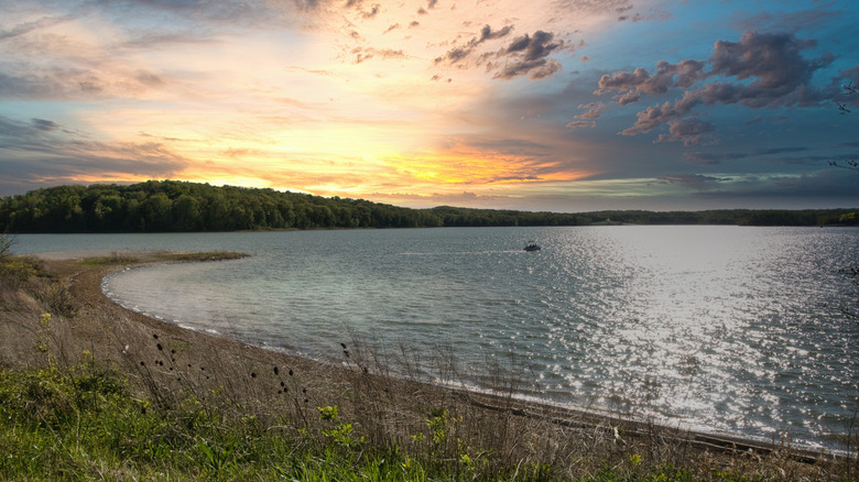 Patoka Lake from the shore at sunset