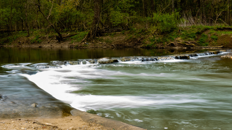 Small waterfall at a nature park in Zionsville, Indiana