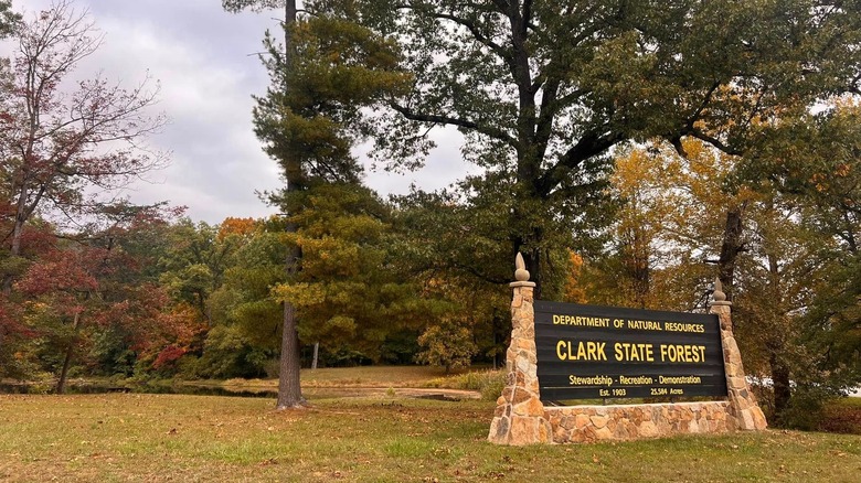 The entrance to Clark State Forest in the autumn